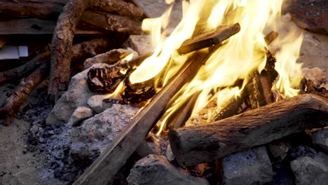 shots of bonfire slowly burning