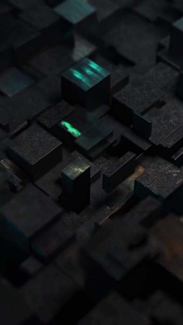 Dynamic Abstract Background with Moving Dark Cubes and Light Reflections