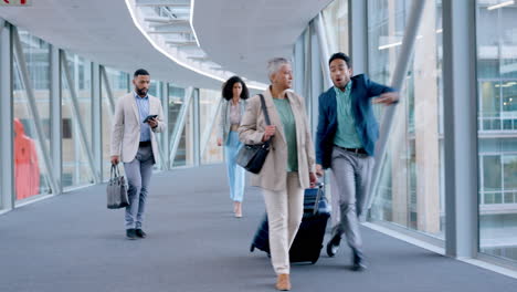 airport, running or business man late for airplane