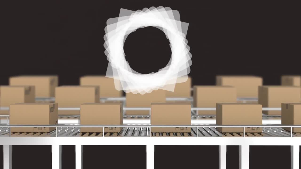 컨베이어 벨트에 움직이는 카드보드 상자 위의 스 ⁇  스캐닝의 애니메이션