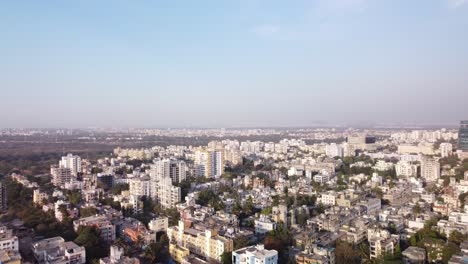 dense highrise buildings, residential and financial buildings, aerial view, pune, maharashtra, india