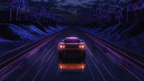 loop car and background neon retro wave 80s style