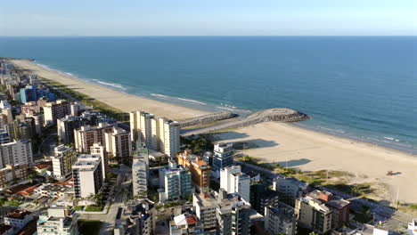 Wide aerial panorama about Caiobá beachfront of the Matinhos municipality, Paraná, Brazil