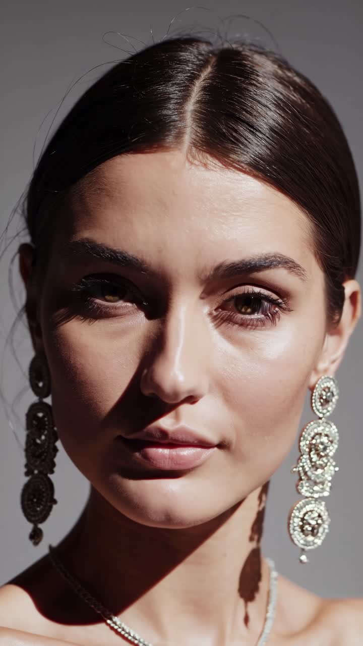 Close-up portrait of a woman with elegant earrings, captured in natural light
