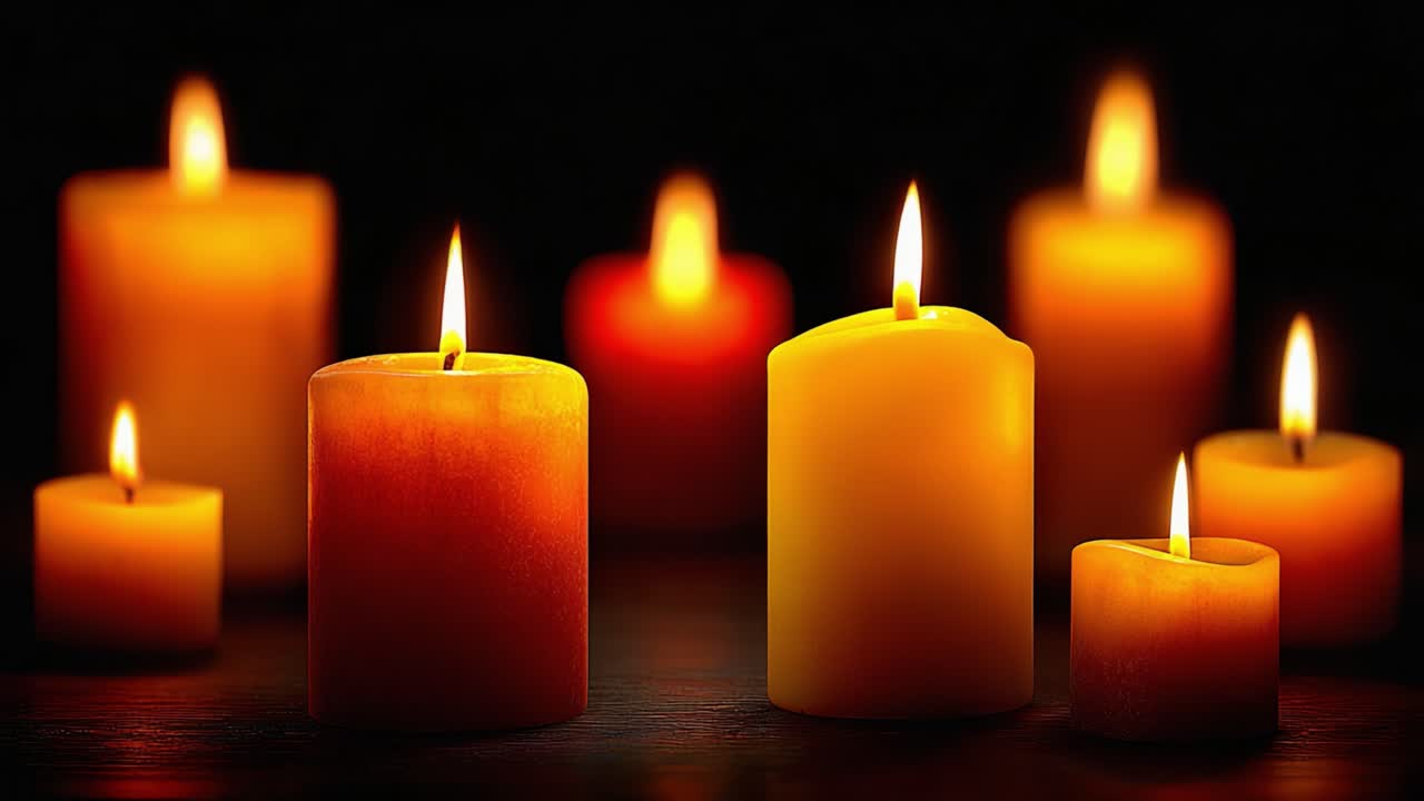 A Mesmerizing Display of Flickering Candlelight Illuminates a Serene Atmosphere, Casting Soft Shadows and Creating a Warm Ambiance for Relaxation or Meditation