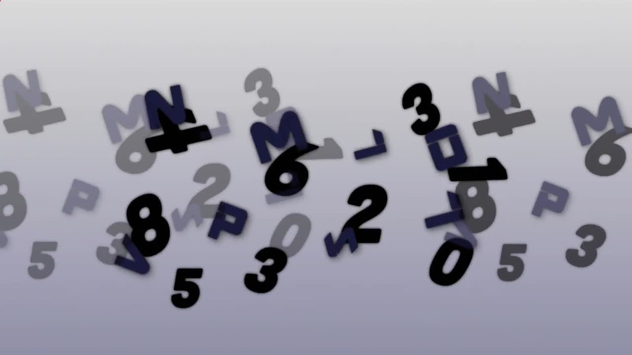 animación de números y letras que cambian sobre un fondo gris
