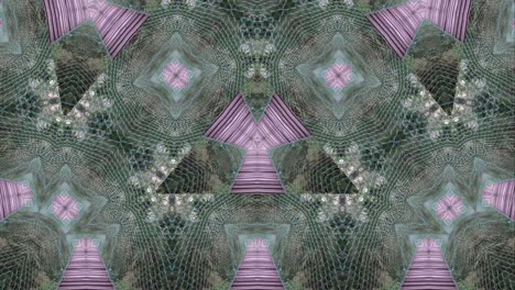 Kaleidoscope of wooden canopy in abstract background 4k view