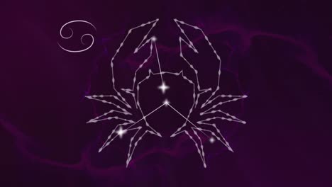 animación del signo de la estrella del cáncer con estrellas brillantes