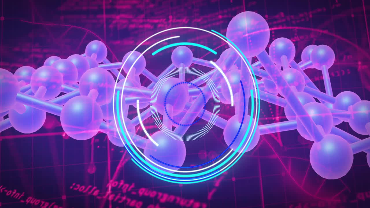 Animation of glowing circles and mathematical equations on digital interface in school