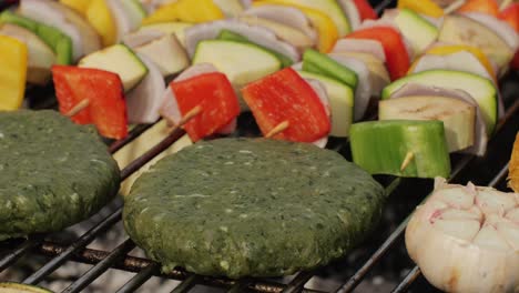 grilled vegetable skewers and vegetarian burgers