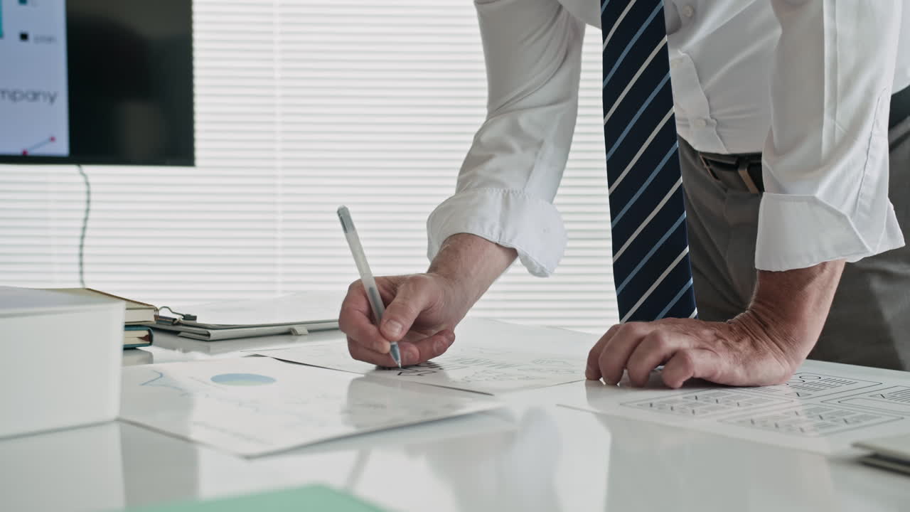 Hands of Unrecognizable Businessman Working with Financial Documents