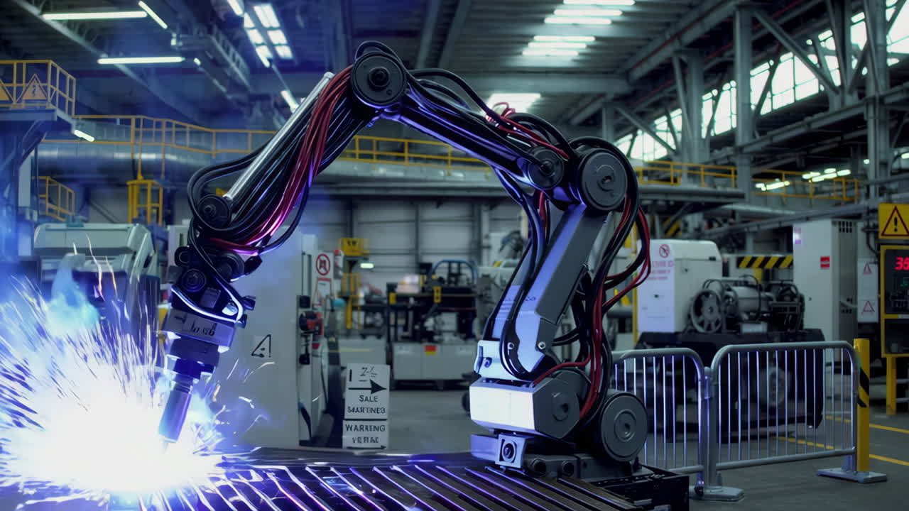 soldadura de robots industriales en una fábrica