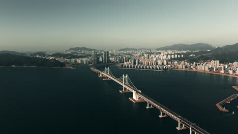 aerial view of a city bridge over a bay