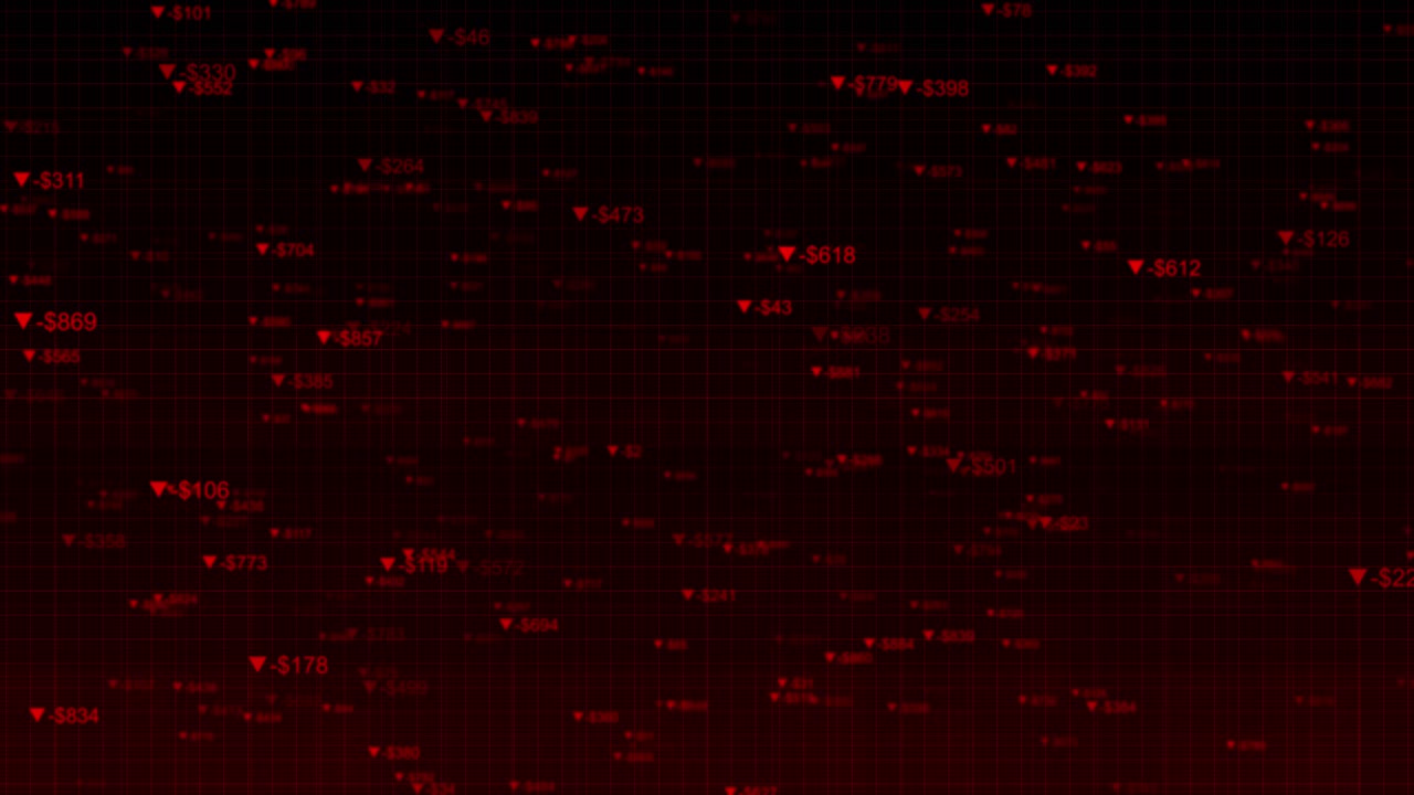 Animated red grid graph visualizing sharp decline of market data for concepts of economic crash