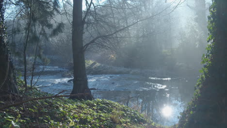 River-Esk-Refleja-La-Luz-Del-Sol,-Parque-Nacional-North-York-Moors---Enero-De-2022,-Bmpcc-4k-Prores-422hq-Clip-1