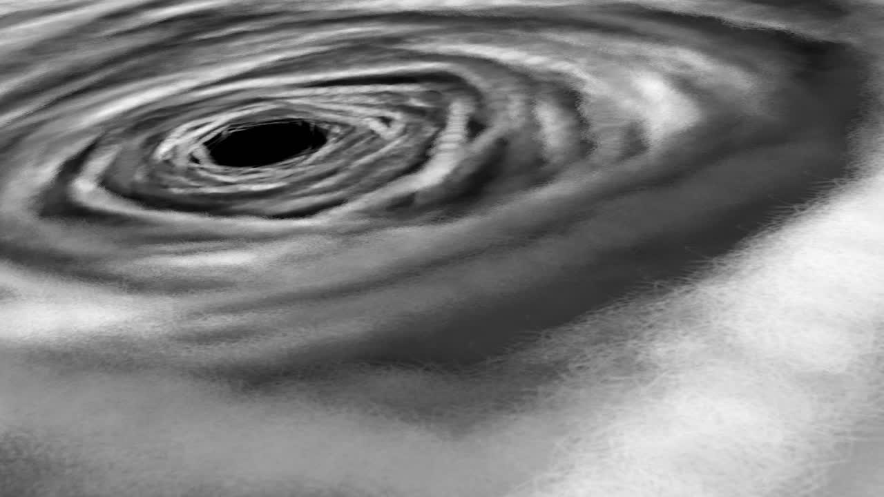 선과 파동의 복잡한 패턴으로 둘러싸인 소용돌이 패턴을 형성하는 추상적인 액체 또는 가스