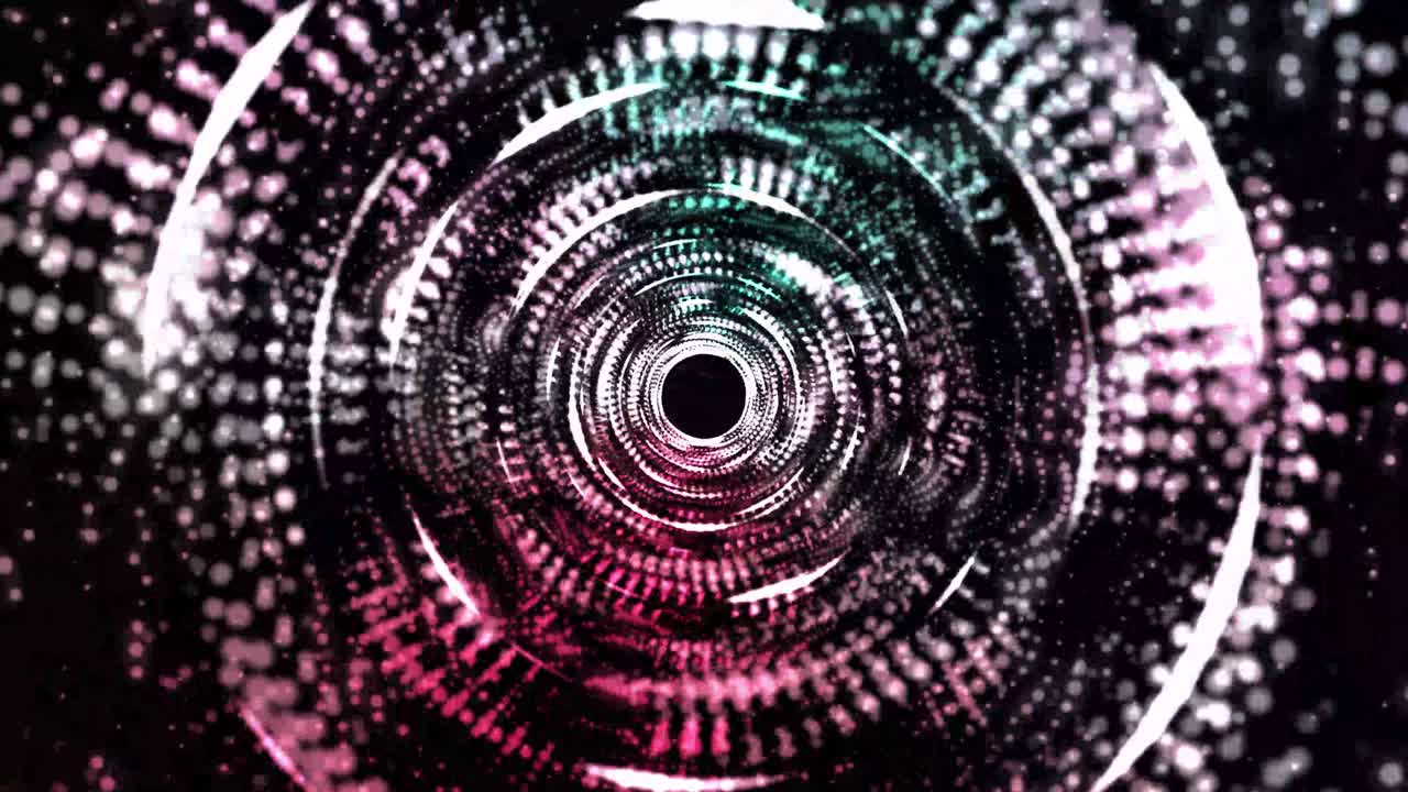 un túnel o portal giratorio, abstracto, de ciencia ficción: malla brillante, brillante y colorida