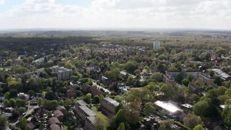 Drohnenaufnahme-Von-Häusern-In-Wimbledon,-London,-Umgeben-Von-Bäumen