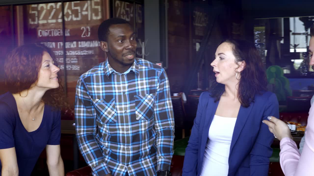 Diverse group of people in a casual discussion