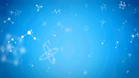 animation of white molecules floating on blue background