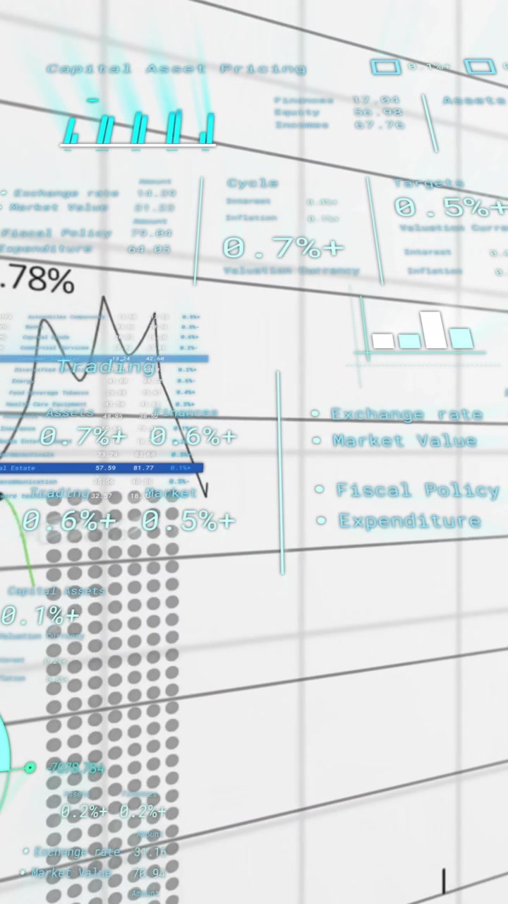 Animation af finansiel databehandling over et gitter på hvid baggrund