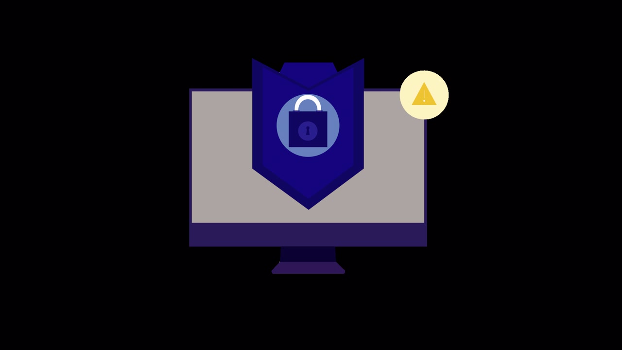 Animated Computer Monitor with Security Shield and Warning