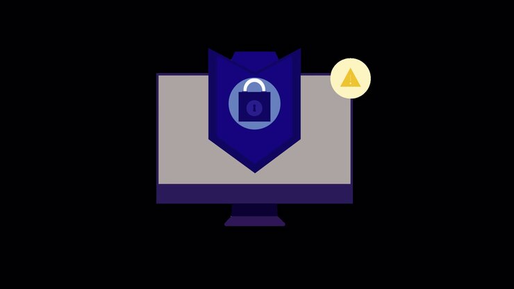 Animated Computer Monitor with Security Shield and Warning