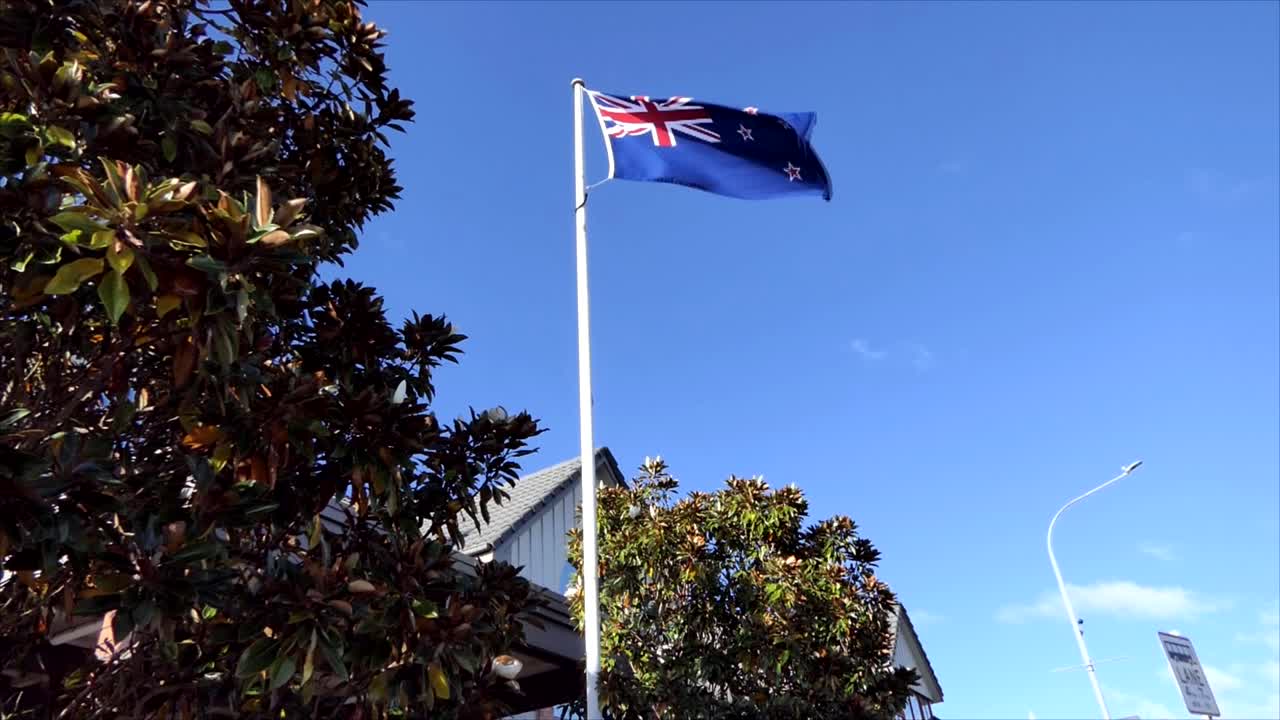 New Zealand National Flag flying in the sky