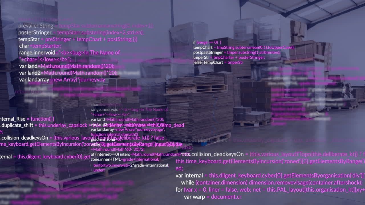 animación del procesamiento de datos contra el inventario en un almacén.