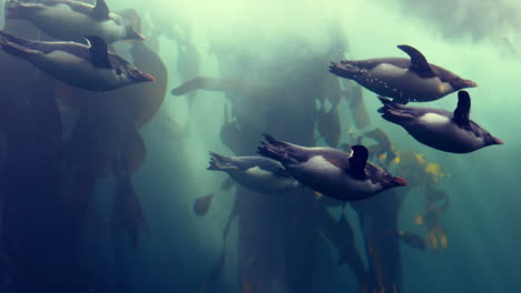 penguins swimming in the fish tank at the aqurium