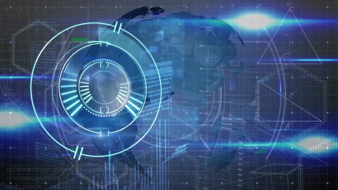 Animation of data processing over scope scanning and globe