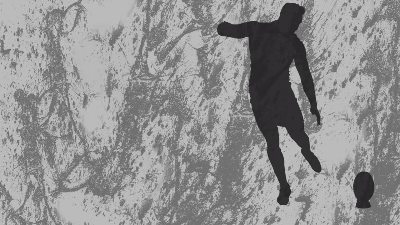Animazione di silhouette di giocatori di rugby su forme su sfondo grigio