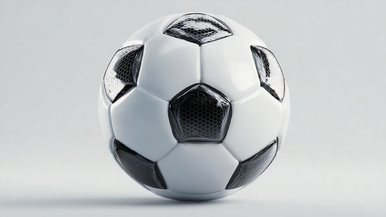 Ein visuell beeindruckender Fußball mit klassischem schwarz-weißem Sechseckmuster, der sein Design und seine Textur zur Geltung bringt, perfekt für verschiedene sportbezogene Themen und Diskussionen.