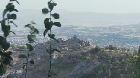 荒涼的風景中等寬度射擊透過葉子 harput