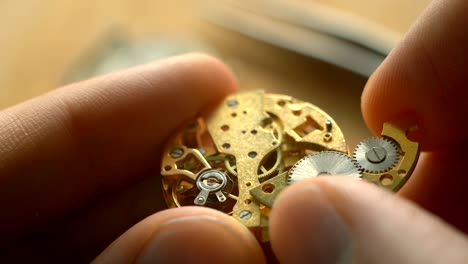 el desmantelamiento de un reloj mecánico, de cerca