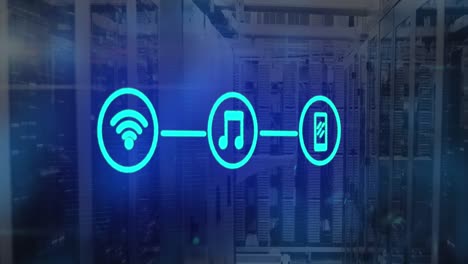 animación de iconos informáticos y conexiones a través de servidores informáticos