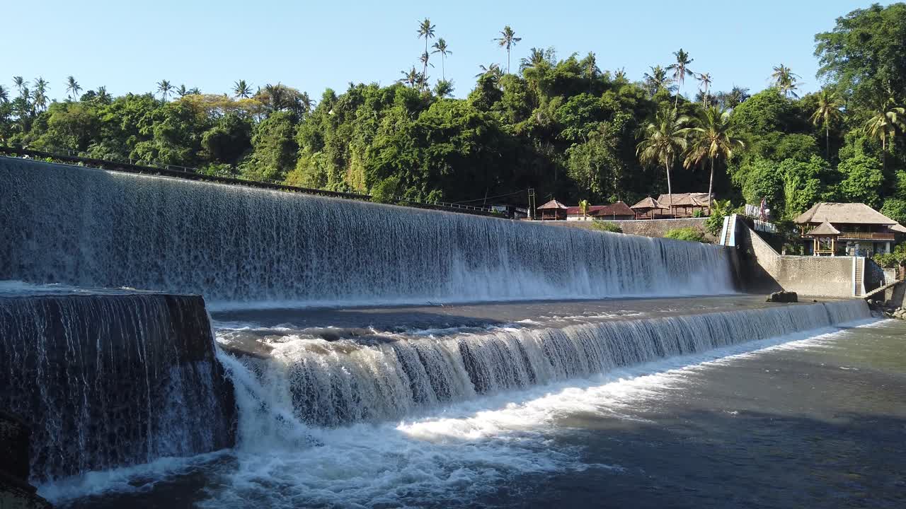 Panoramic of Bali Waterfall, Indonesia, Falls in Tropical Landscape, Water Flowing at Klungkung Regency, Tirai Air Terjun Tukad Unda