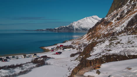 Stunning-cinematic-steadicam-left-to-right-tracking-shot-of-Grotfjord,-Norway