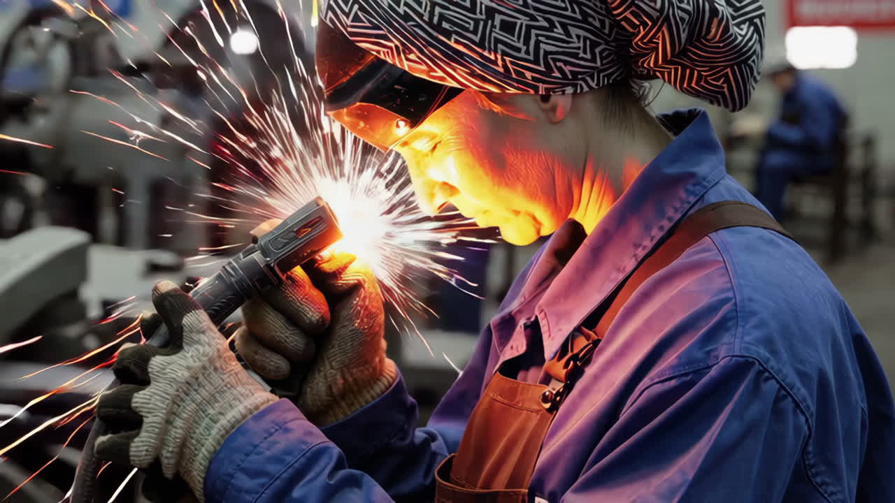 Woman Welder in a Factory