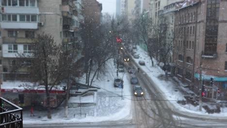 snowy city street view