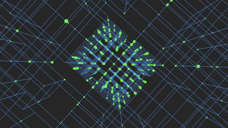 cubo de neón futurista con líneas y puntos en el espacio oscuro