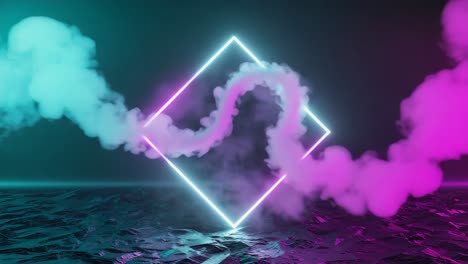 abstract neon square with smoke