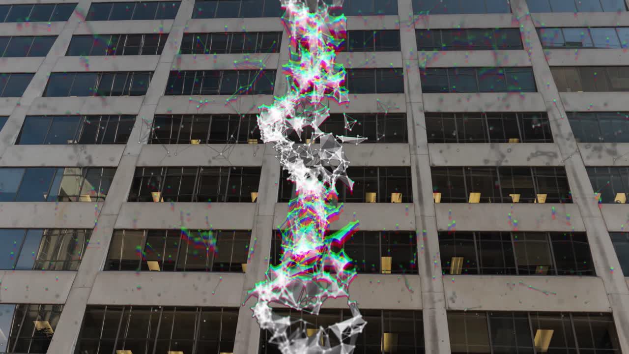 animación de procesamiento de datos y cadena de adn sobre la ciudad