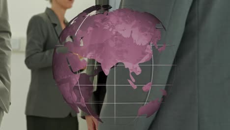 animation of globe over businessman handshake