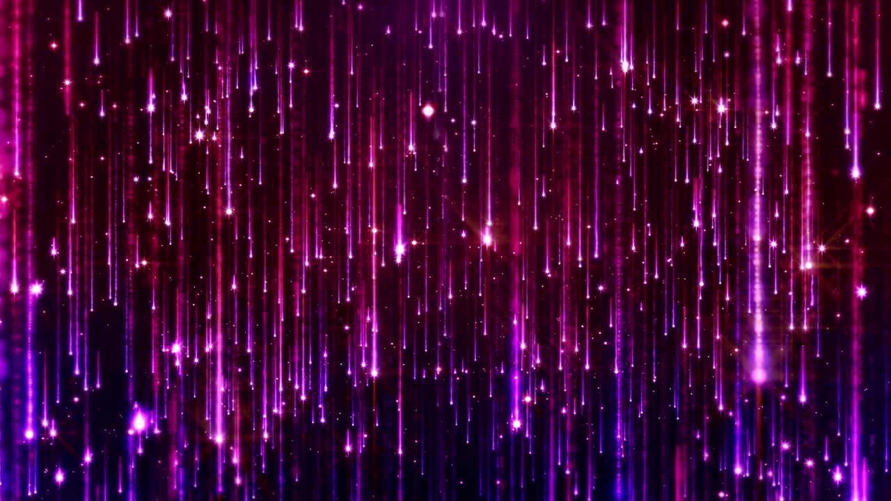 Falling bright particles. Starfall on a dark background with shiny and glowing asterisks. Looped