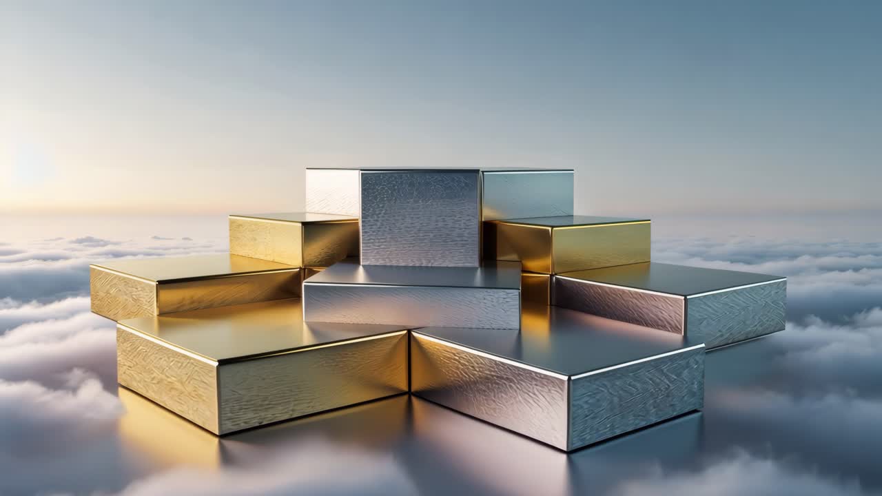 Metallic podium in the clouds