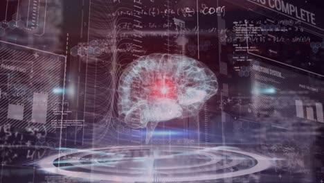 animazione del cervello umano e elaborazione dei dati su scala.