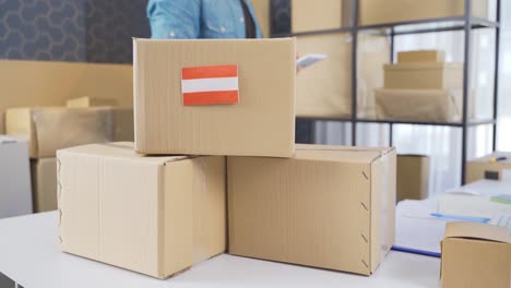 austrian flag on logistic cargo package.