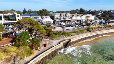 aerial footage captures point lonsdale's coastline, showcasing vibrant greenery, coastal architecture, and gentle ocean waves under clear skies