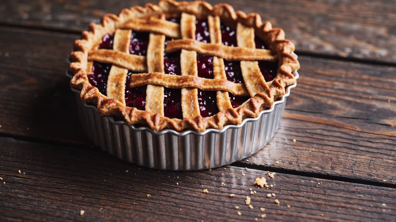 Cherry Pie on Wooden Table